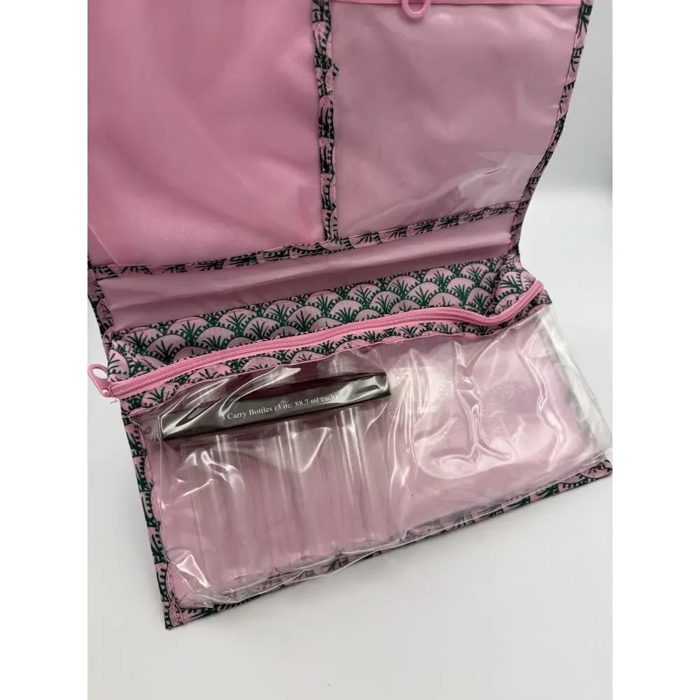 Dwell Studio Pink Floral Hanging Cosmetic Travel Bag Organizer Bottles NWT